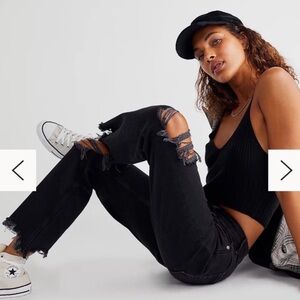 Free People Busted Knee Black Jeans